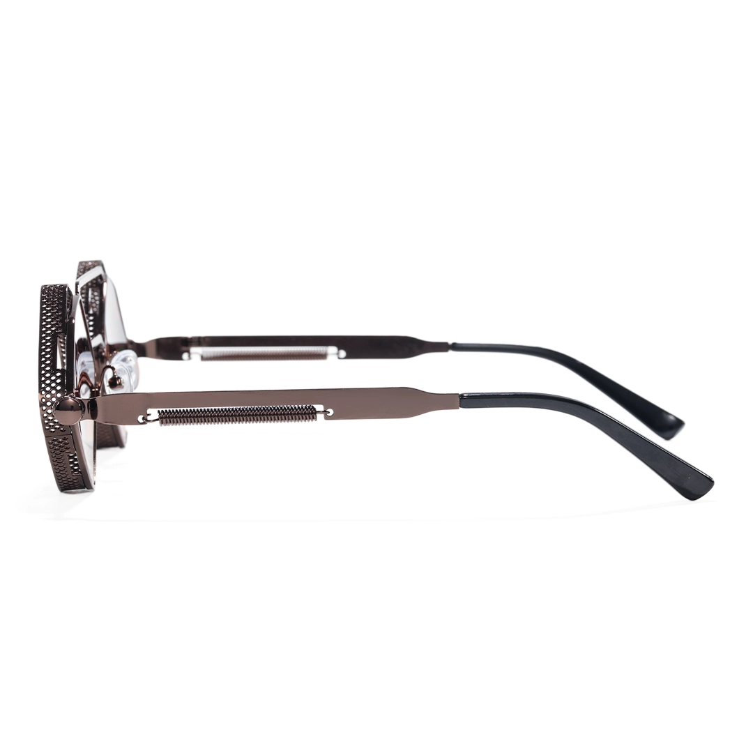 Side view of Aether steampunk geometric metal sunglasses GM0152604 in brown