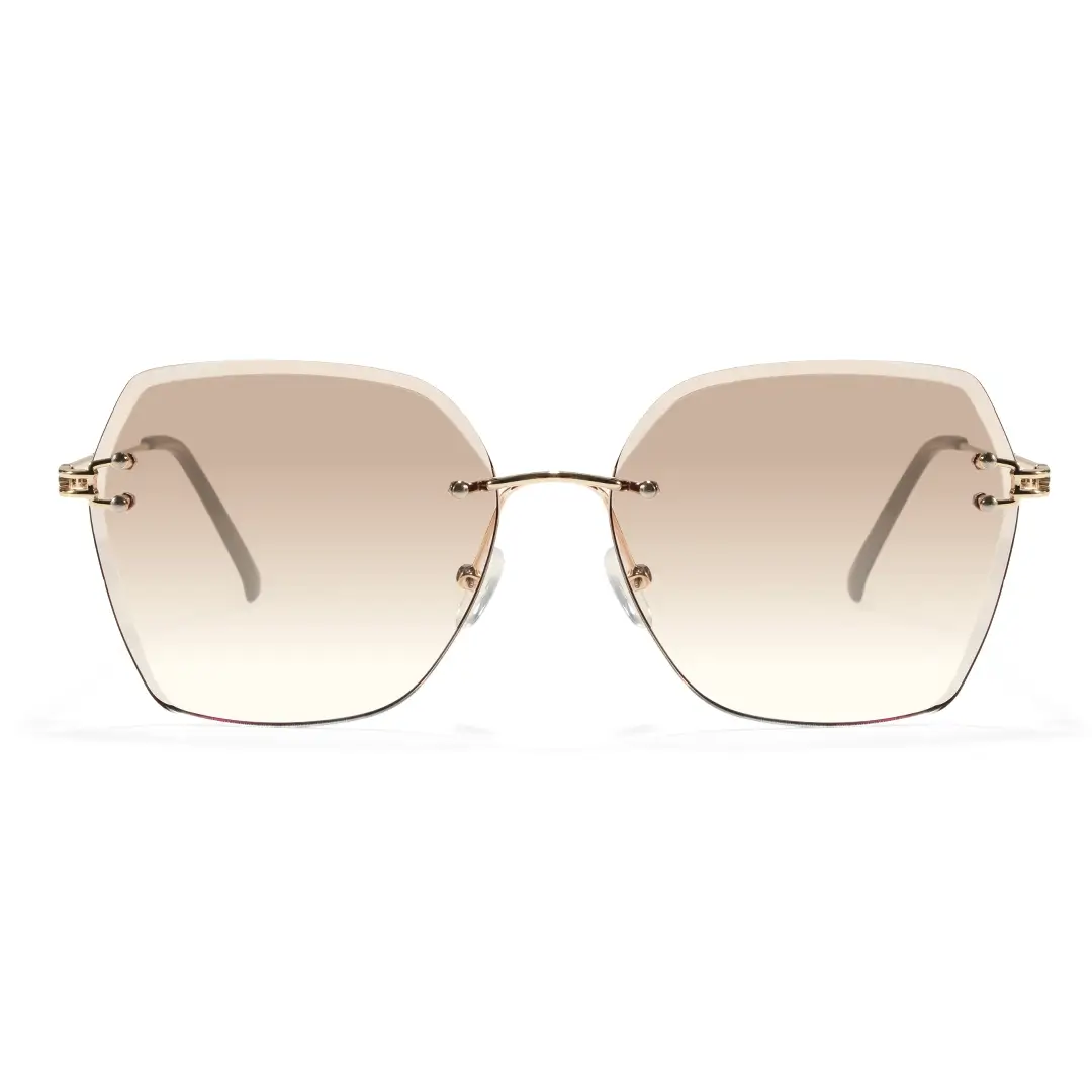 Front view of Tara fashion geometric metal sunglasses GX0082505 in brown