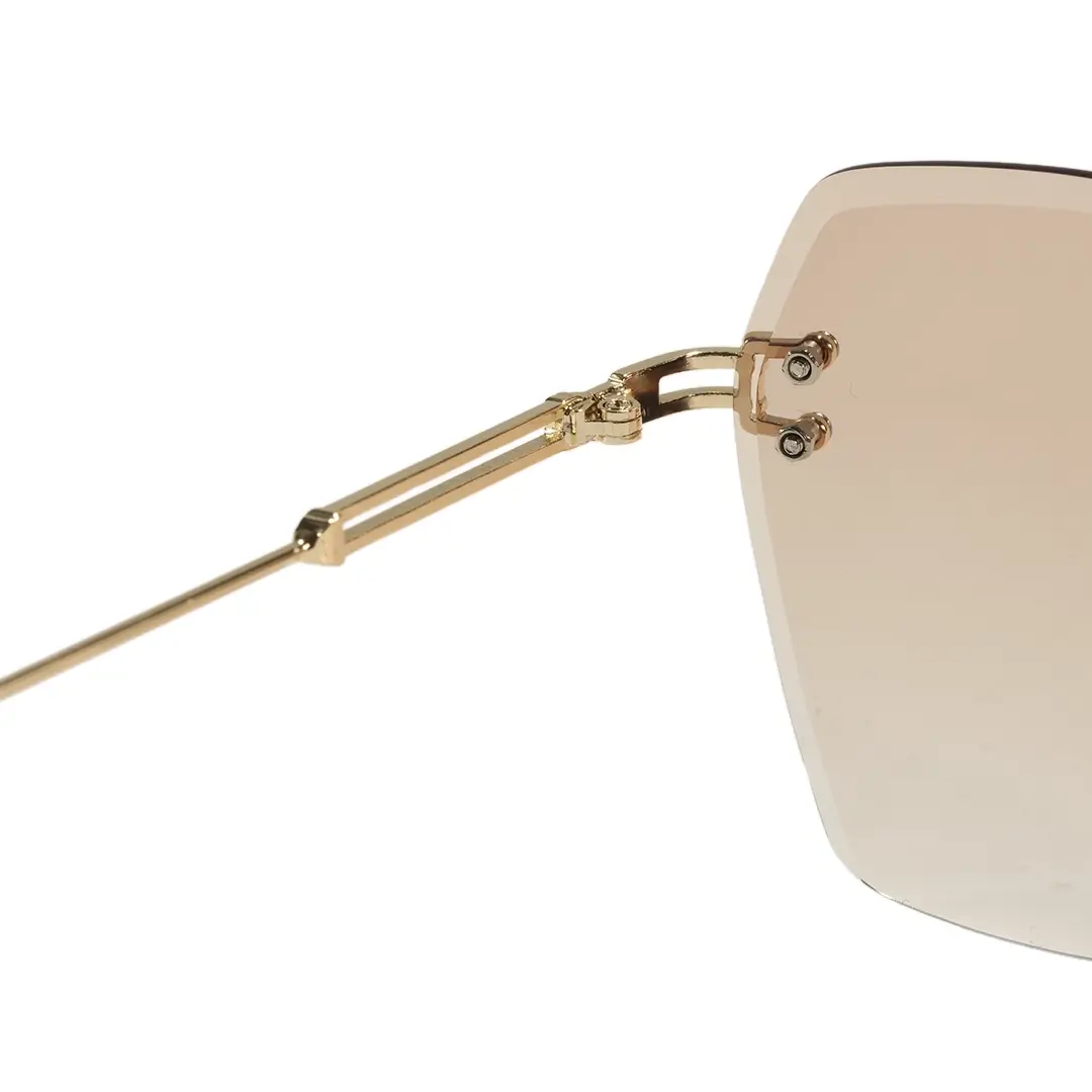 Hinge detail of Tara fashion geometric metal sunglasses GX0082505 in brown