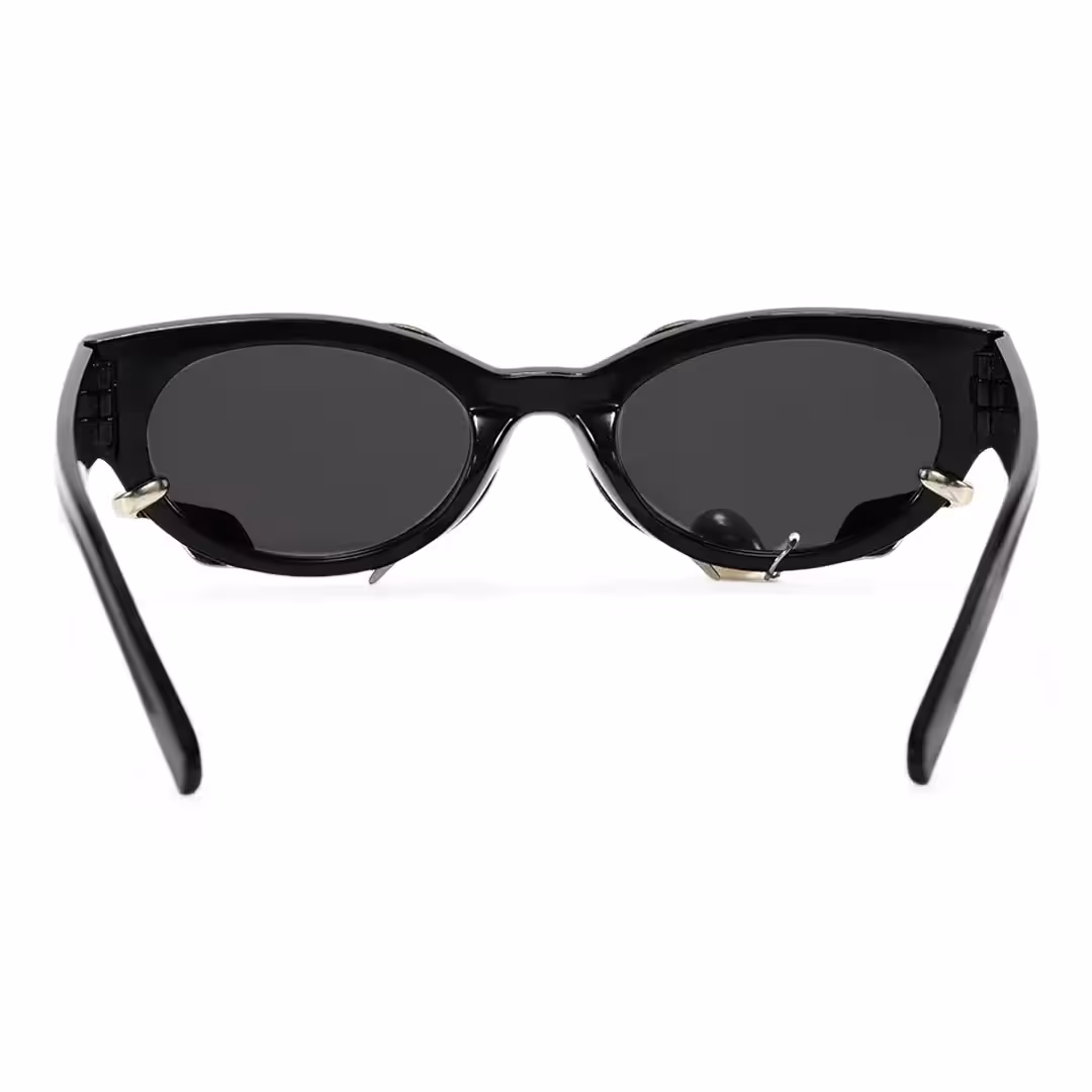 Back view of Sora oval pc handcrafted polarized sunglasses in black. SPU: OL0092506