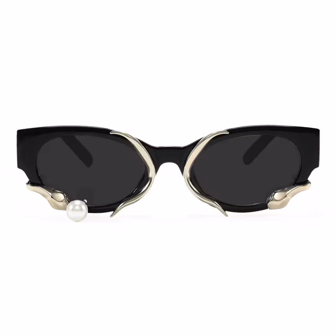 Front view of Sora oval pc handcrafted polarized sunglasses OL0092506 in black