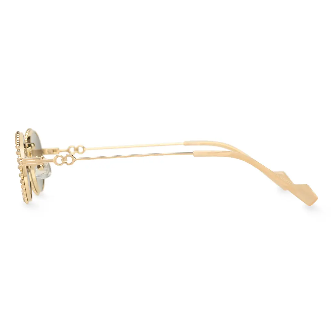 Side view of Earlene oval metal sunglasses OM0132409 in gold
