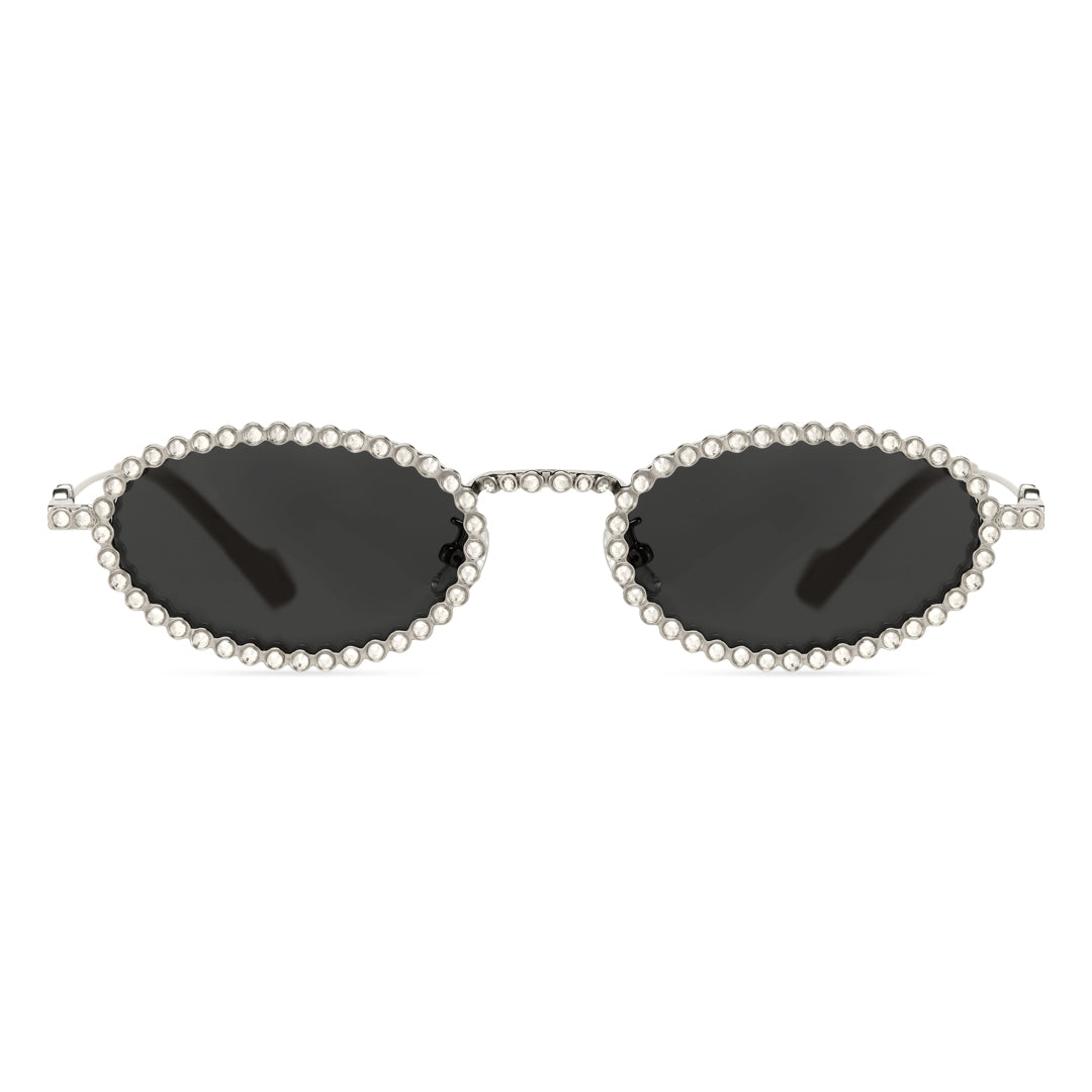 Front view of Earlene oval metal sunglasses OM0132409 in grey