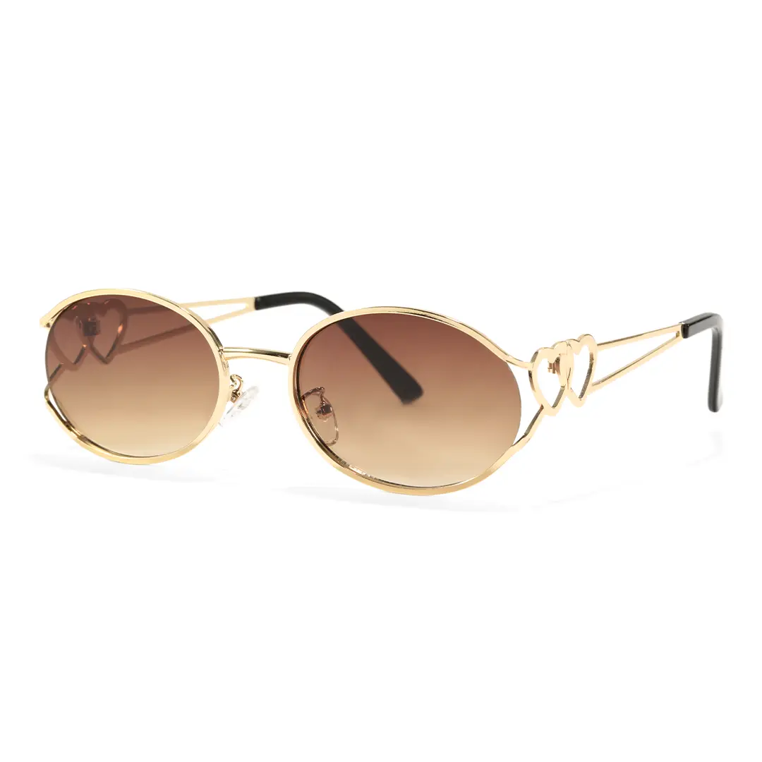 Angle view of Cressida y2k oval metal sunglasses OM0162603 in gold