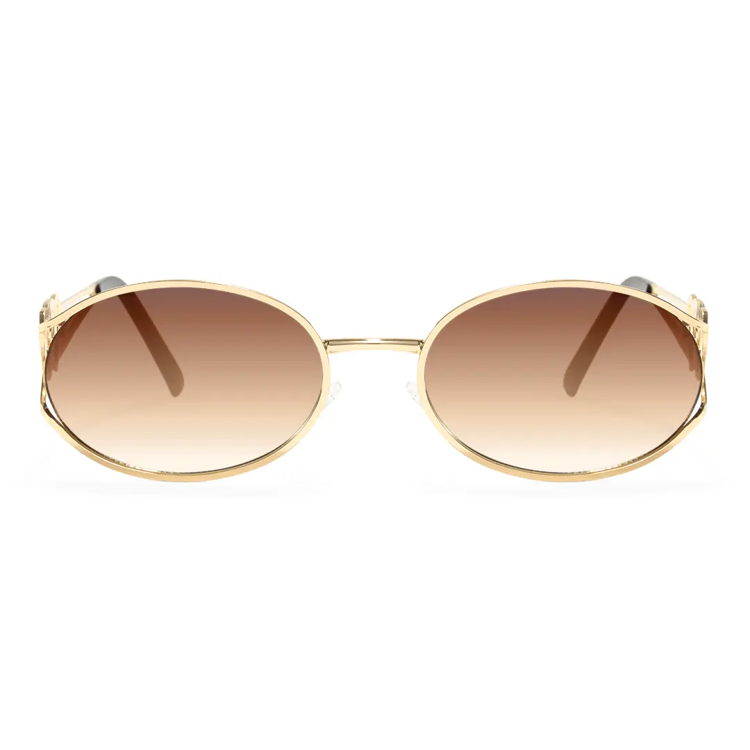 Front view of Cressida y2k oval metal sunglasses OM0162603 in gold