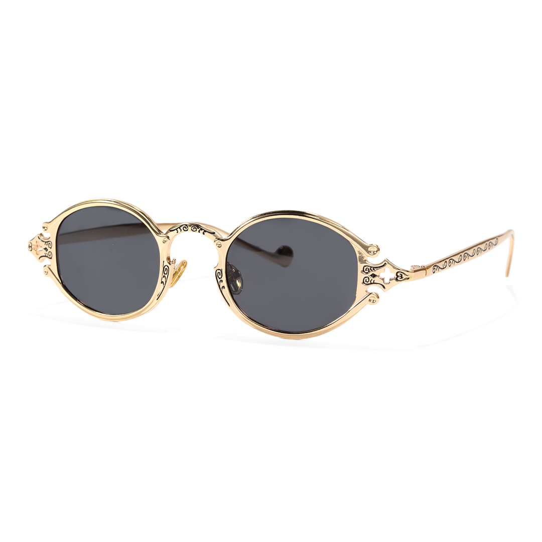 Angle view of Evren fashion oval metal sunglasses OM0352601 in gold