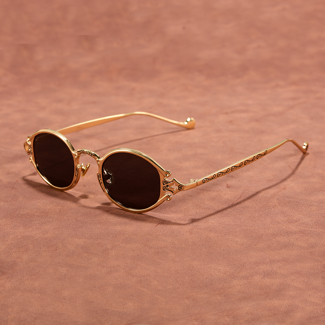 Scene view of Evren fashion oval metal sunglasses OM0352601 in gold