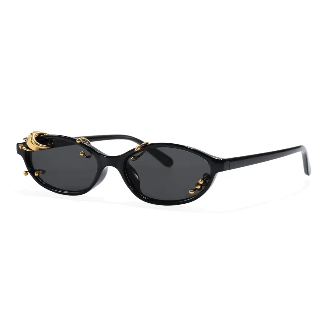 Angle view of Epoch oval pc handcrafted polarized sunglasses OP0092604 in gold