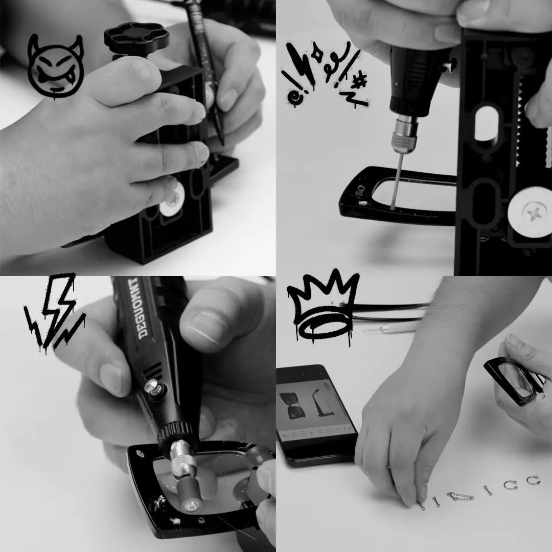 Craftsmanship process detail of handcrafted polarized sunglasses