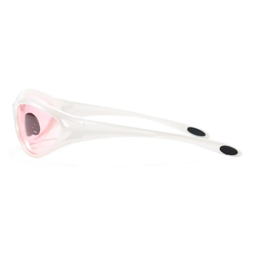 Side view of Nerissa y2k oval pc sunglasses OP0182603 in pink