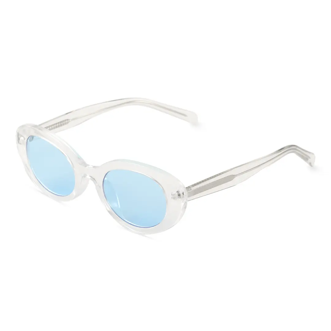 Angle view of Kelvin fashion oval pc sunglasses OP0202409 in silver blue