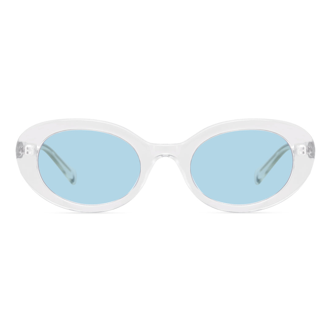 Front view of Kelvin fashion oval pc sunglasses OP0202409 in silver blue