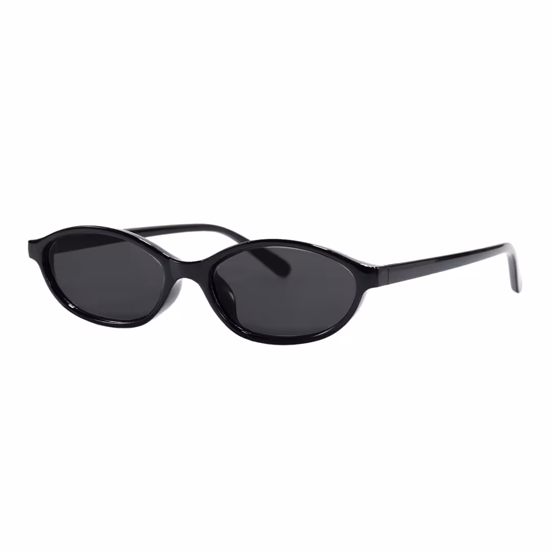 Angle view of Calisia oval pc sunglasses in black. SPU: OP0272603