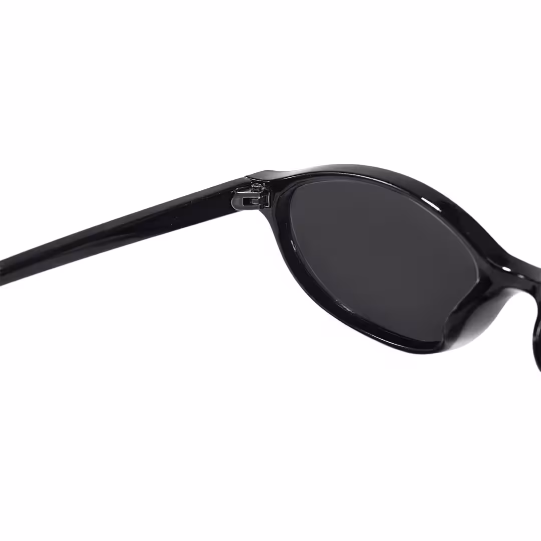 Hinge detail of Calisia oval pc sunglasses in black. SPU: OP0272603