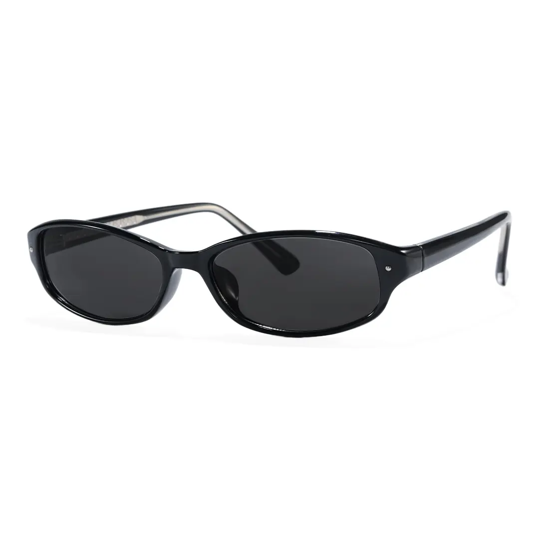Angle view of Ylora y2k oval pc sunglasses OP0332604 in black