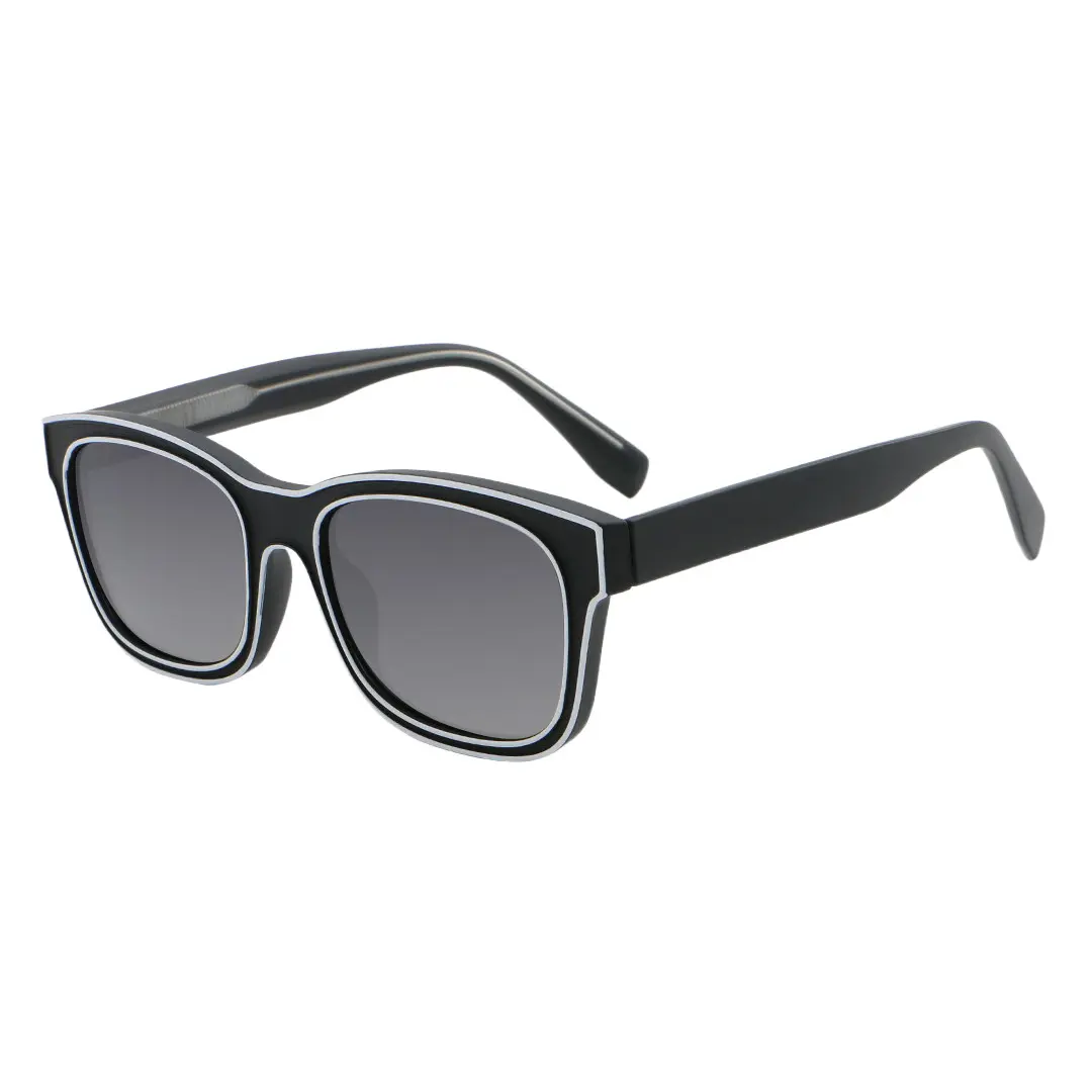 Angle view of Grant square acetate sunglasses RA0012402 in black