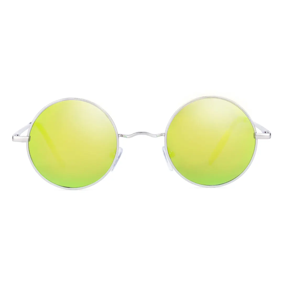 Front view of Kaleb round metal sunglasses RM0012207 in bright green