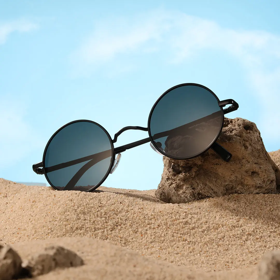 Scene view of Kaleb round metal sunglasses RM0012207 in black