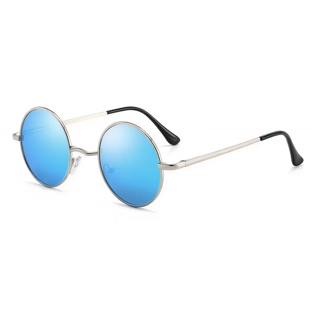 Angle view of Kaleb round metal sunglasses RM0012207 in silver blue