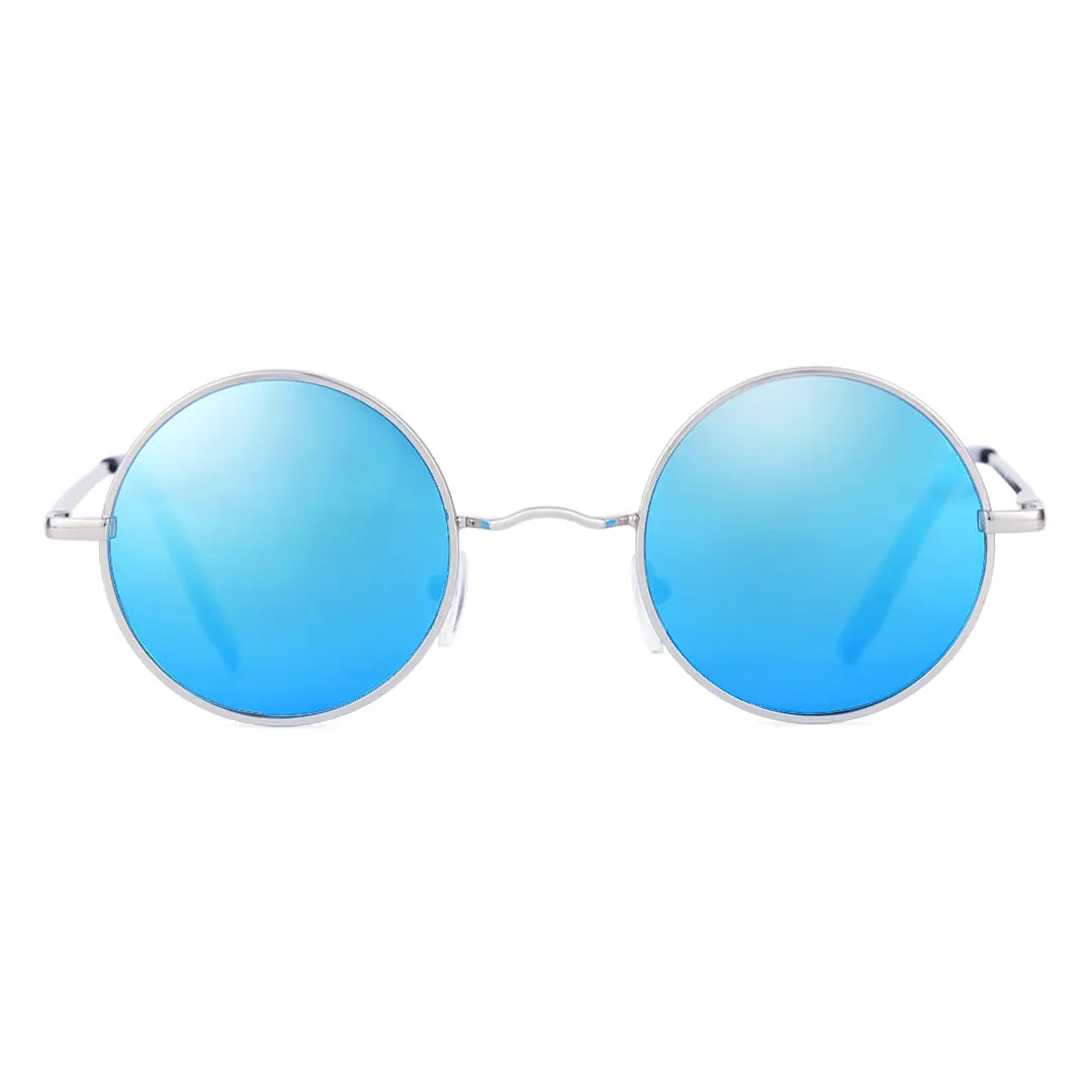 Front view of Kaleb round metal sunglasses RM0012207 in silver