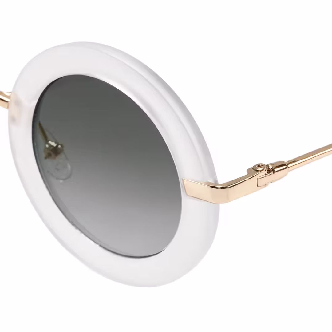 End piece detail of Tide vintage round metal sunglasses in gold. SPU: RM0012605