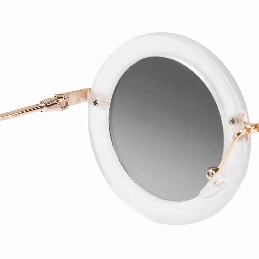 Hinge detail of Tide vintage round metal sunglasses RM0012605 in gold