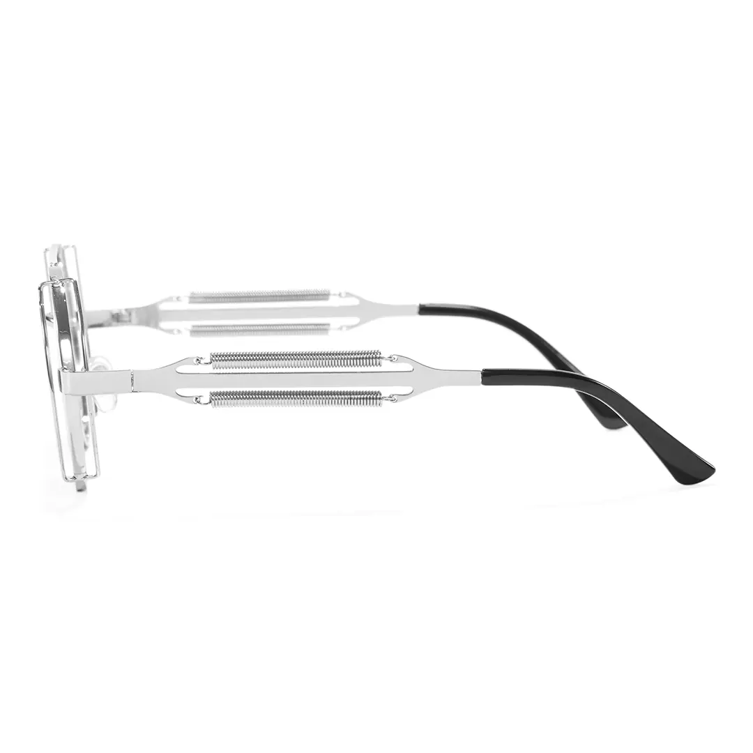 Side view of Binfing steampunk round metal sunglasses RM0102303 in blue