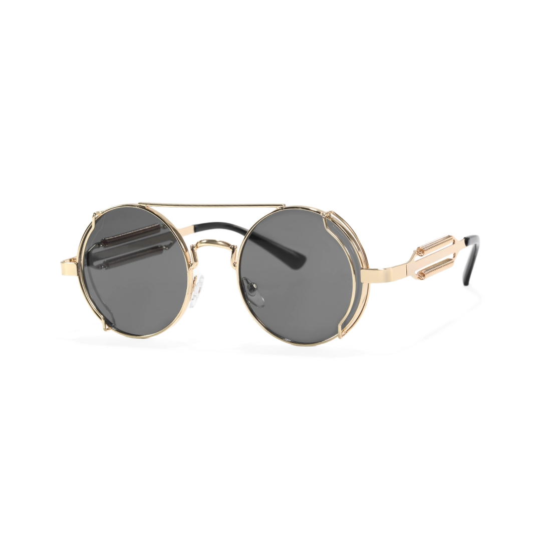 Angle view of Binfing round metal sunglasses RM0102303 in gold