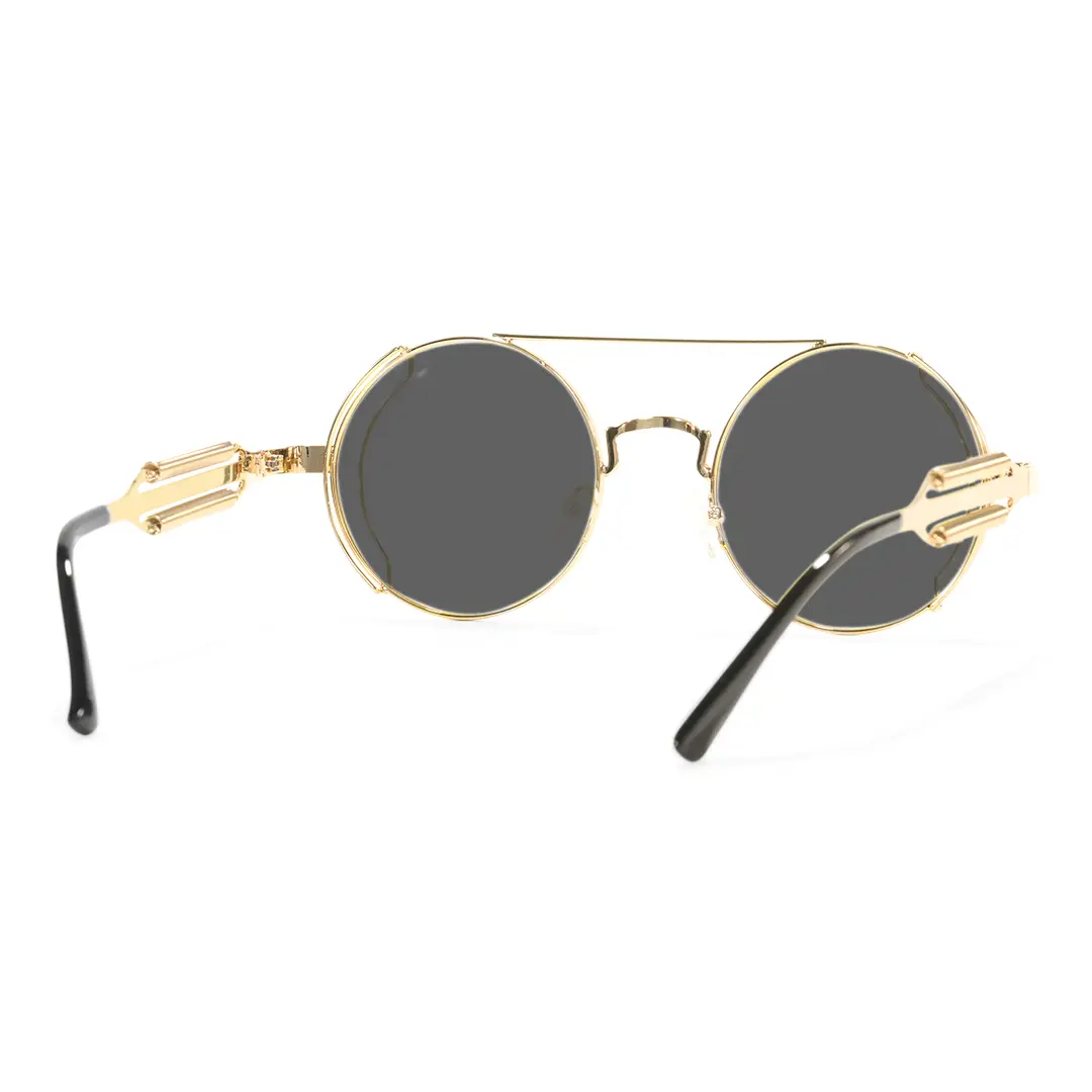 Back view of Binfing steampunk round metal sunglasses RM0102303 in gold