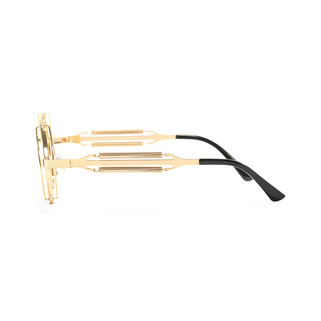 Side view of Binfing steampunk round metal sunglasses RM0102303 in gold