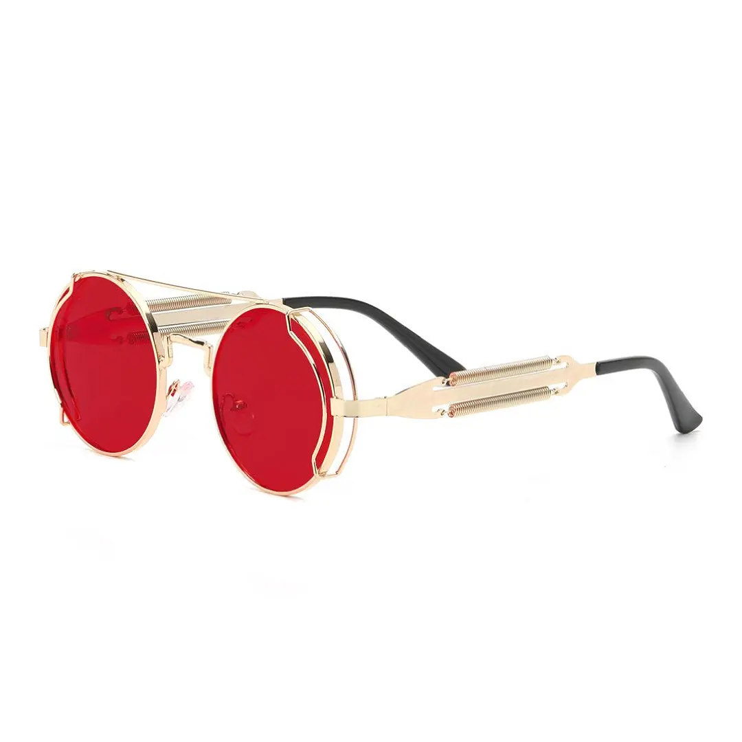 Angle view of Binfing round metal sunglasses RM0102303 in red