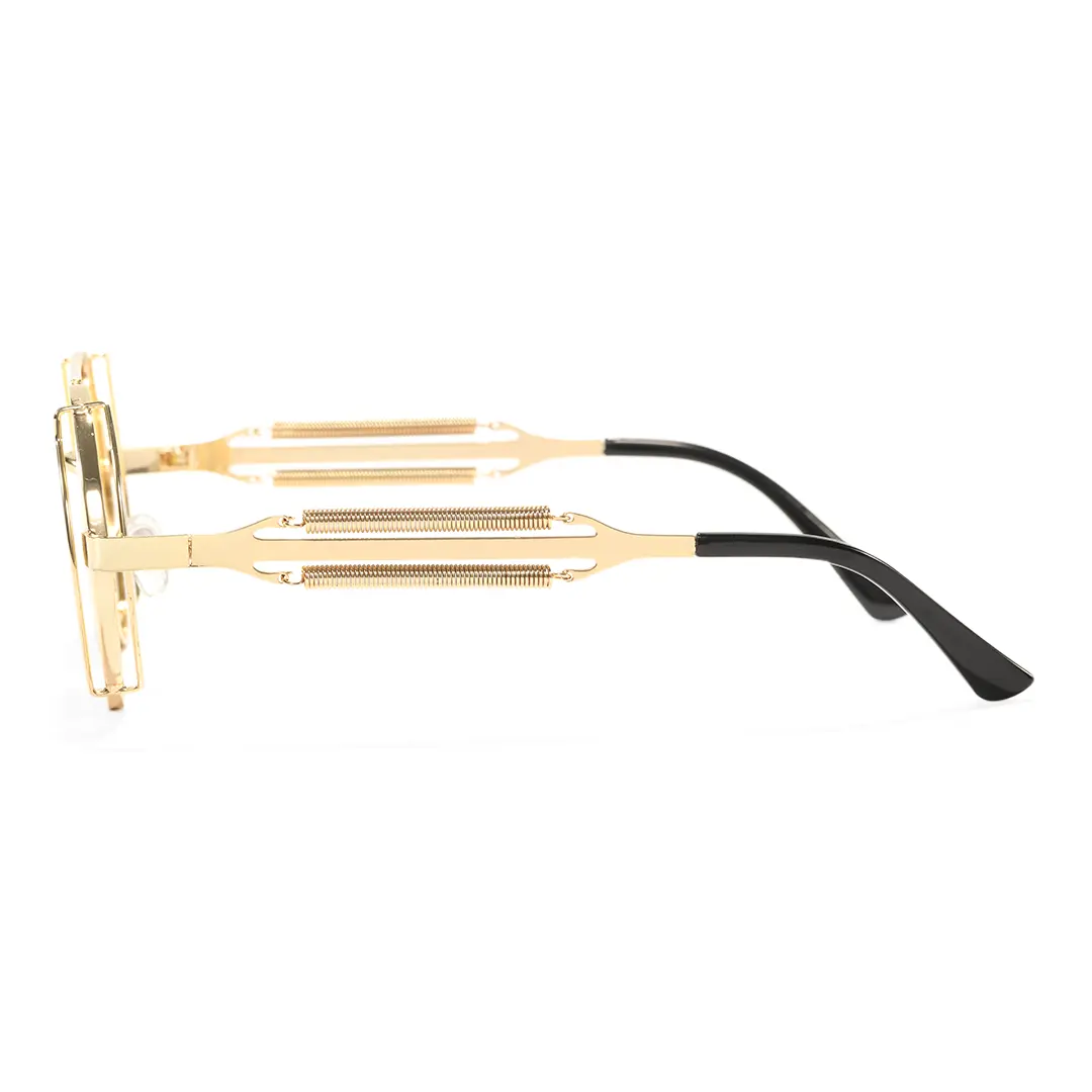 Side view of Binfing steampunk round metal sunglasses RM0102303 in red