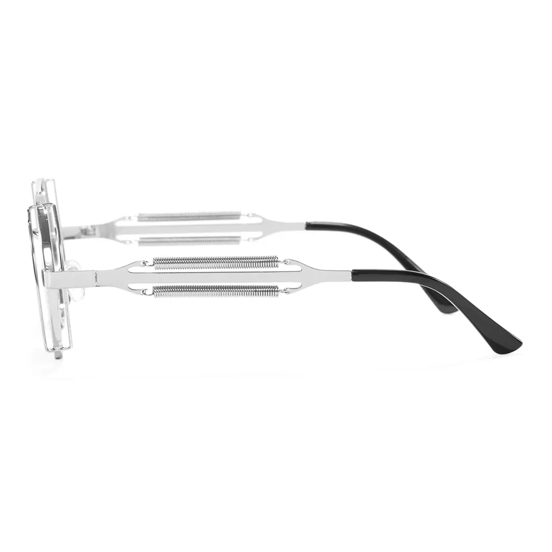 Side view of Binfing steampunk round metal sunglasses RM0102303 in silver blue
