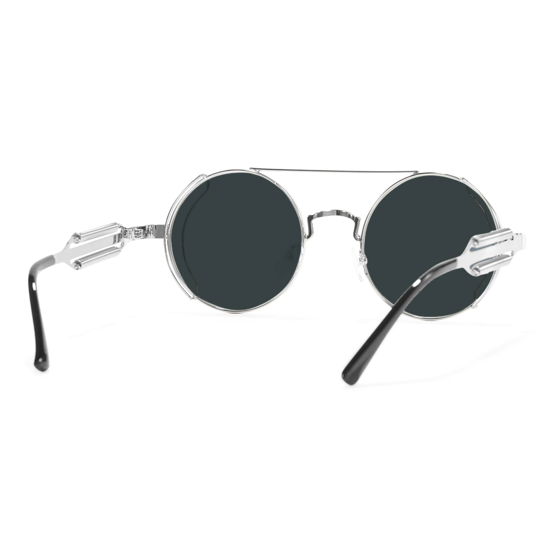 Back view of Binfing steampunk round metal sunglasses RM0102303 in silver