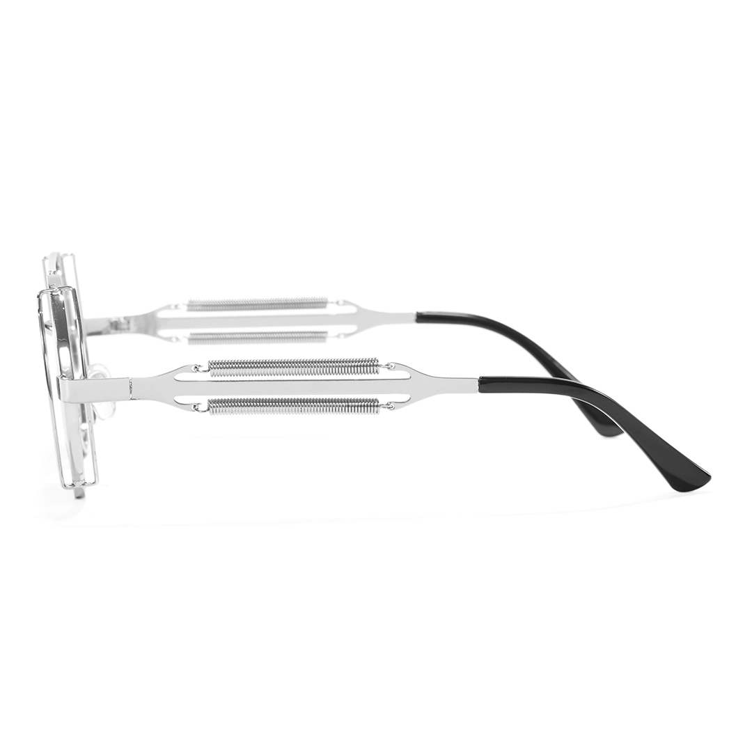 Side view of Binfing steampunk round metal sunglasses RM0102303 in silver