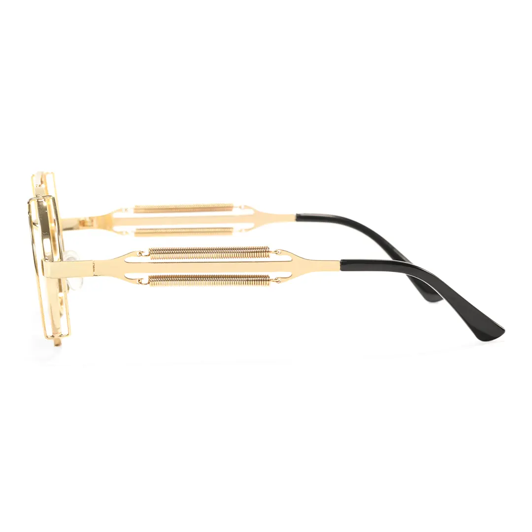 Side view of Binfing steampunk round metal sunglasses RM0102303 in yellow