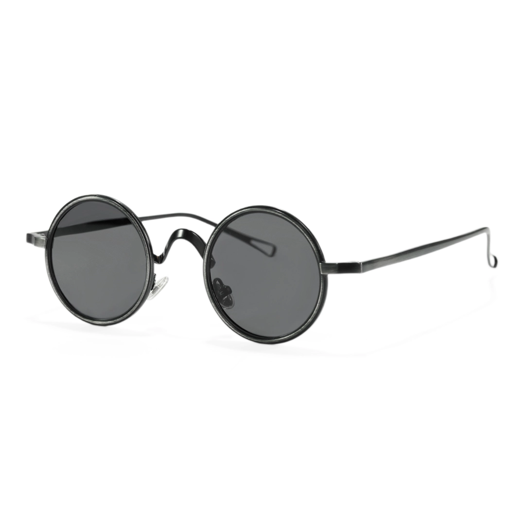 Angle view of Ewan john lennon round metal sunglasses RM0162506 in black