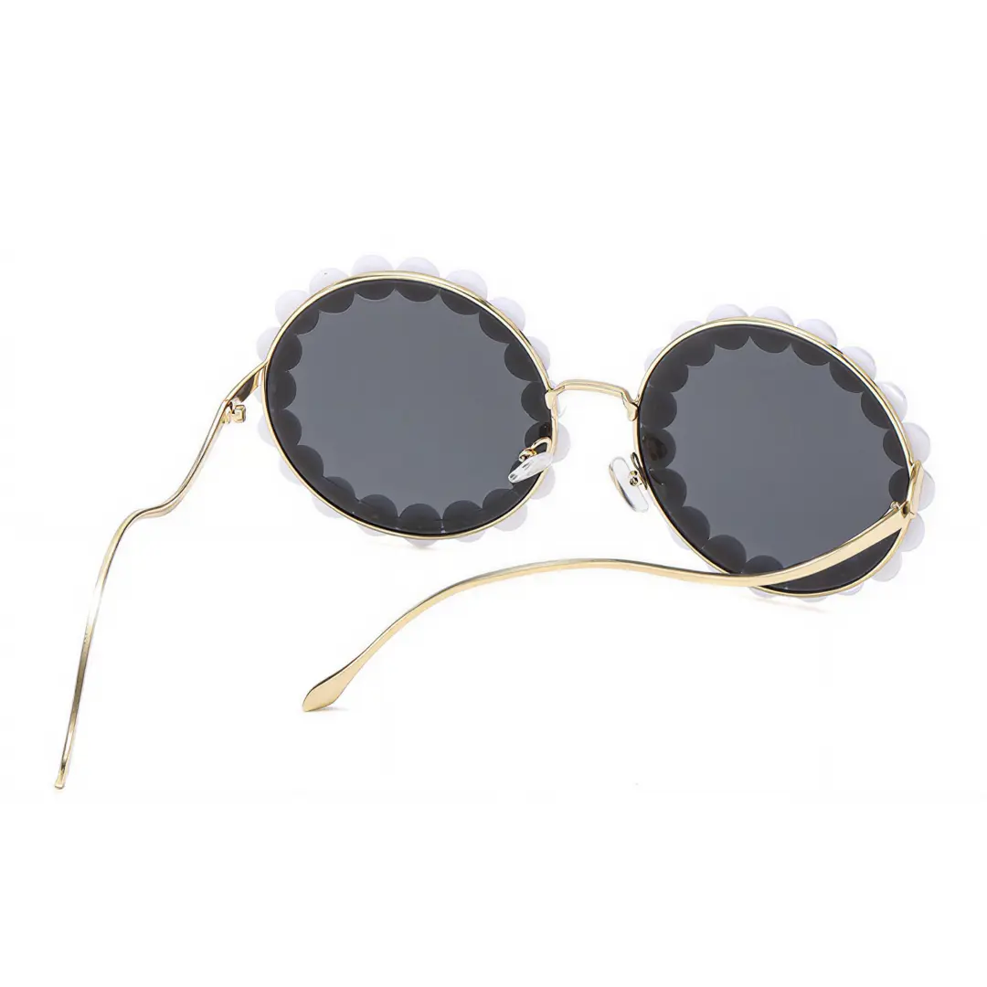 Back view of Kiara vintage round metal sunglasses in gold. SPU: RM0202507
