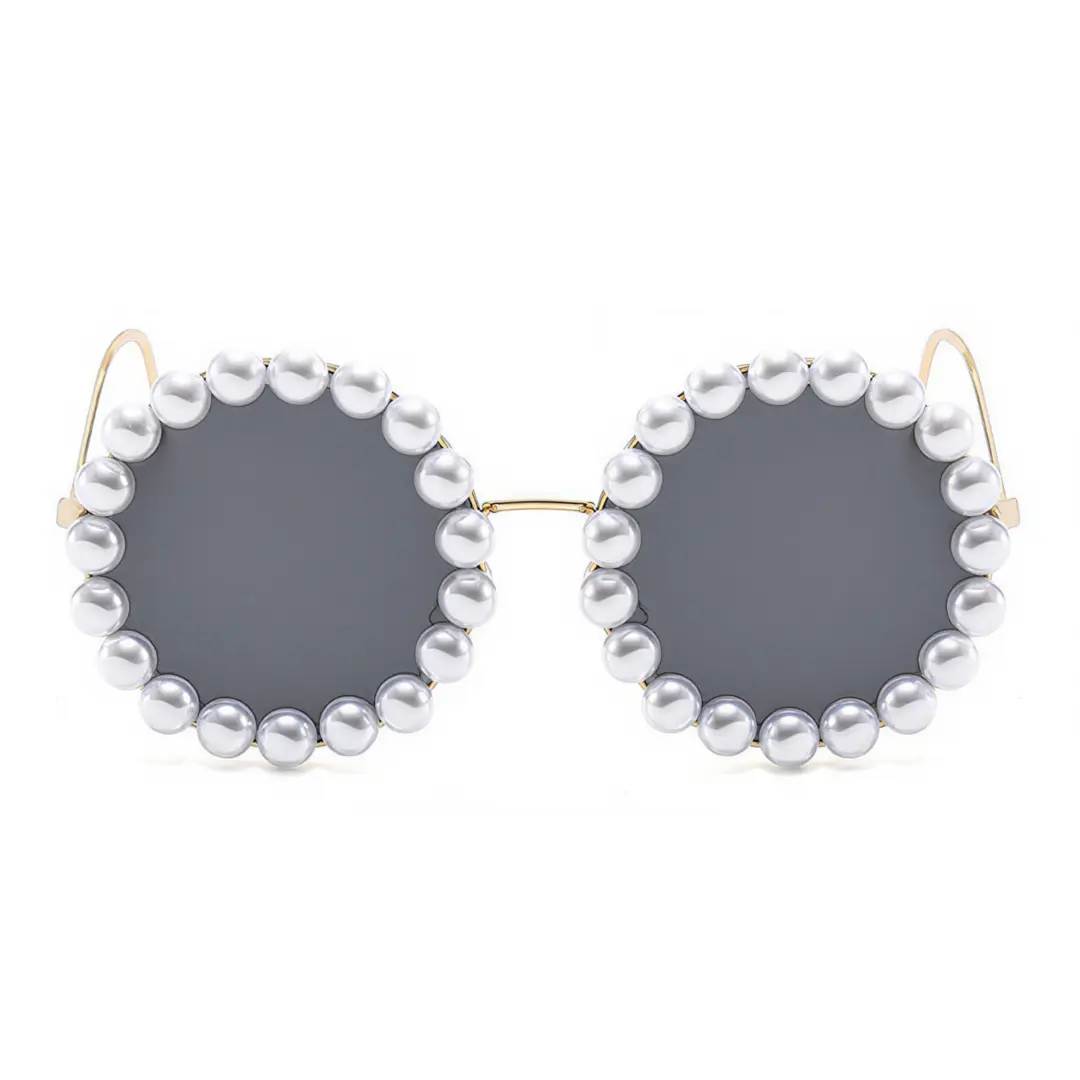 Front view of Kiara vintage round metal sunglasses RM0202507 in gold