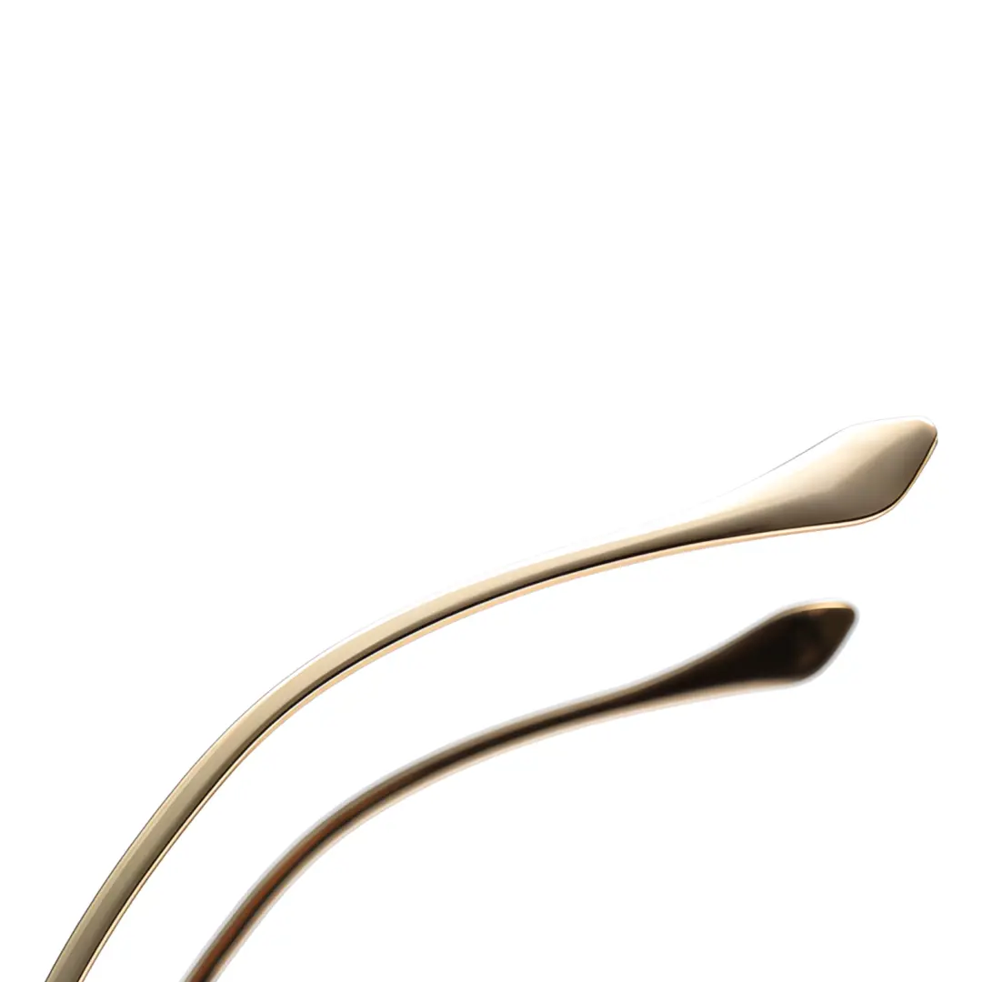 Temple detail of Kiara vintage round metal sunglasses in gold. SPU: RM0202507