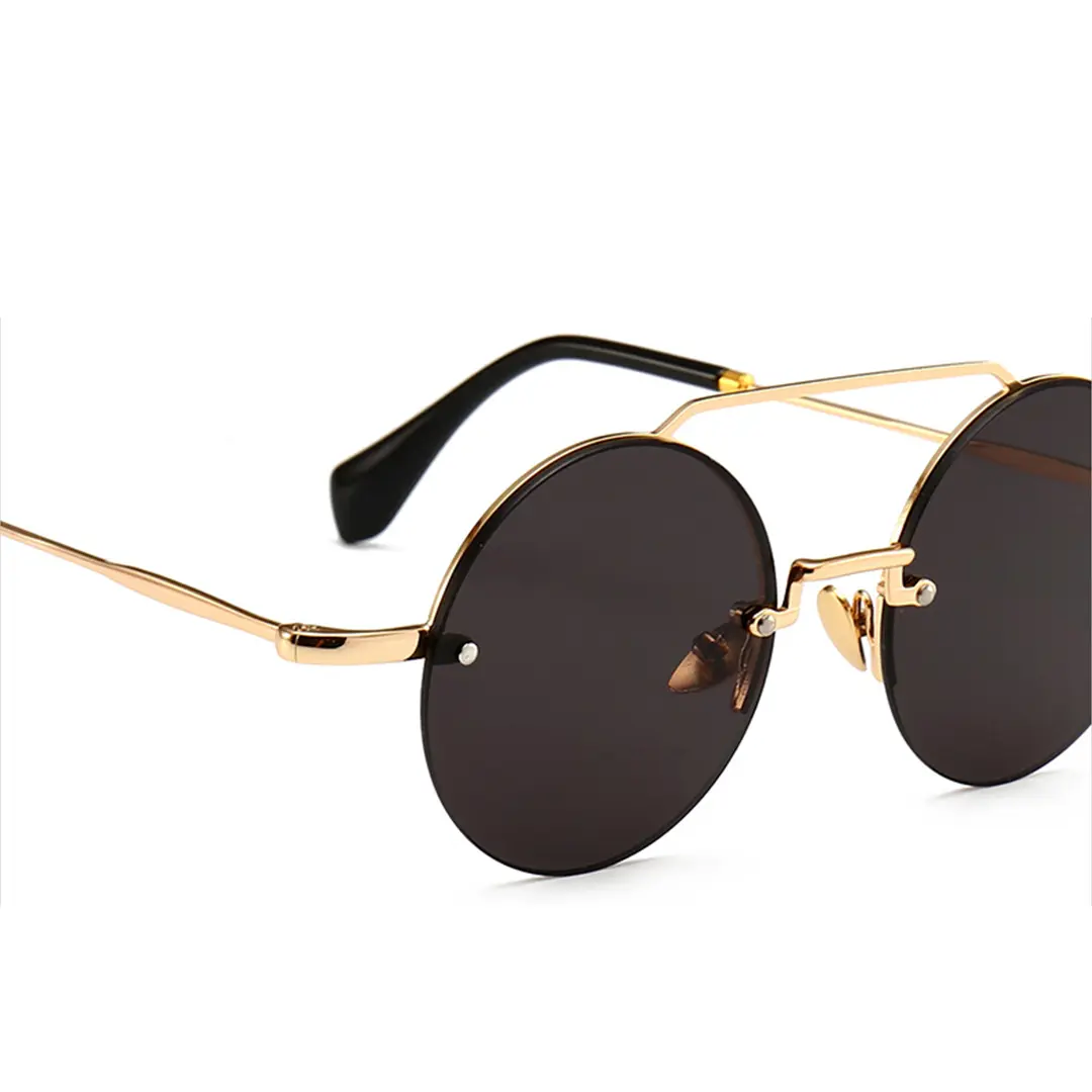 Frame detail view of Bailey vintage round metal sunglasses RM0252507 in gold