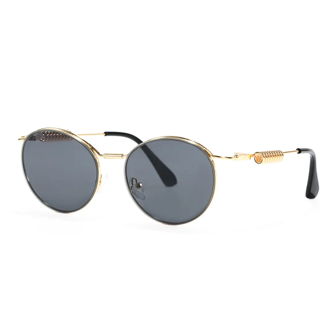 Angle view of Percival steampunk round metal sunglasses RM0262603 in gray