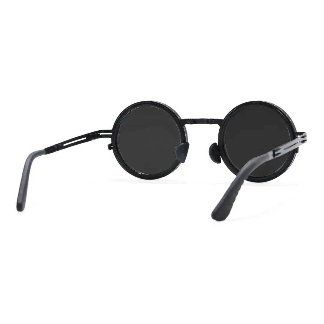 Back view of Covey steampunk round metal sunglasses RM0292604 in black