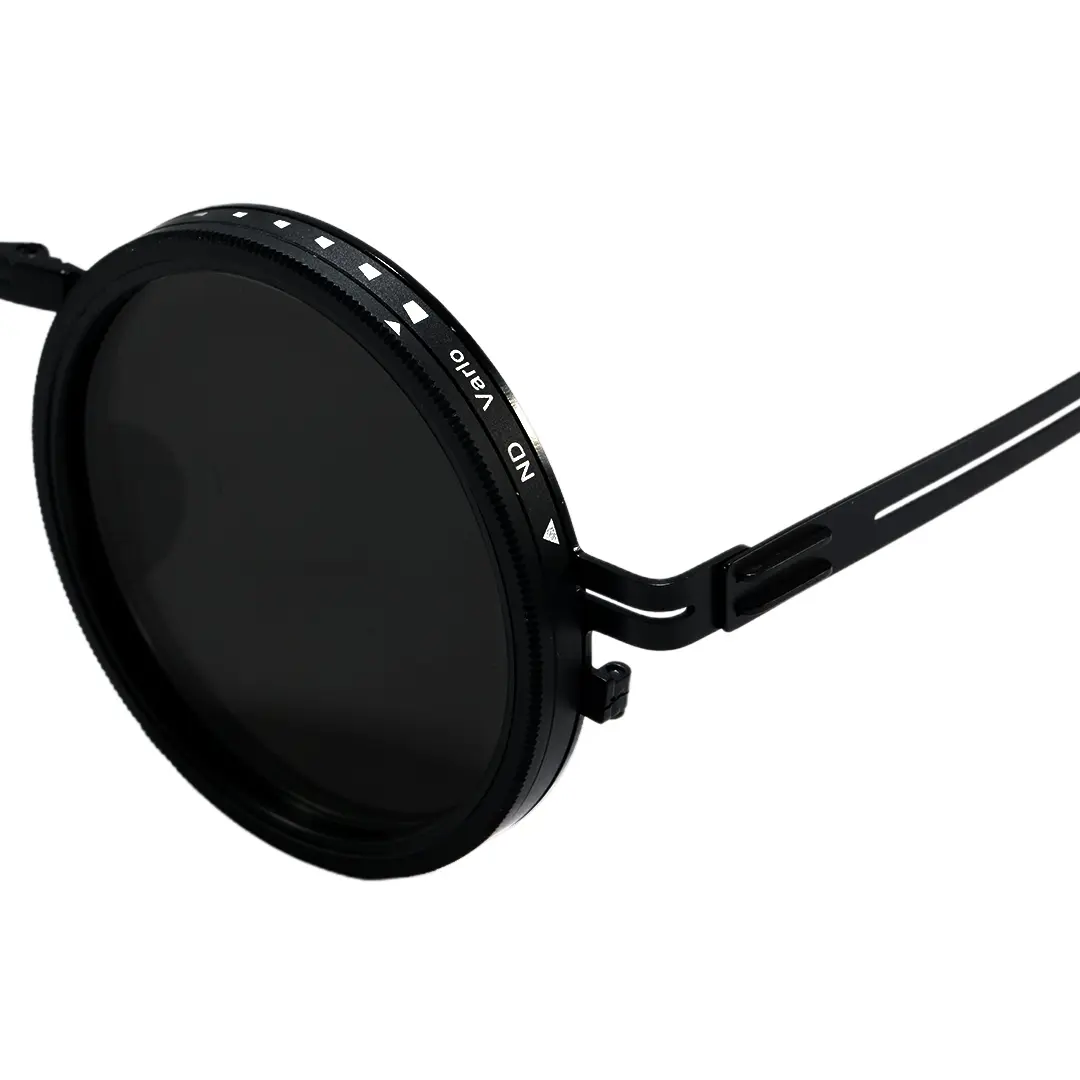 End piece detail of Covey steampunk round metal sunglasses in black. SPU: RM0292604