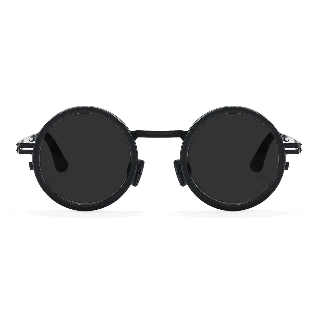 Front view of Covey steampunk round metal sunglasses RM0292604 in black