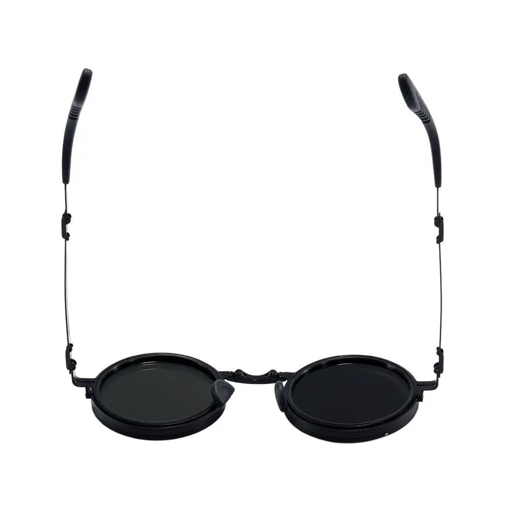 Temple detail of Covey steampunk round metal sunglasses in black. SPU: RM0292604