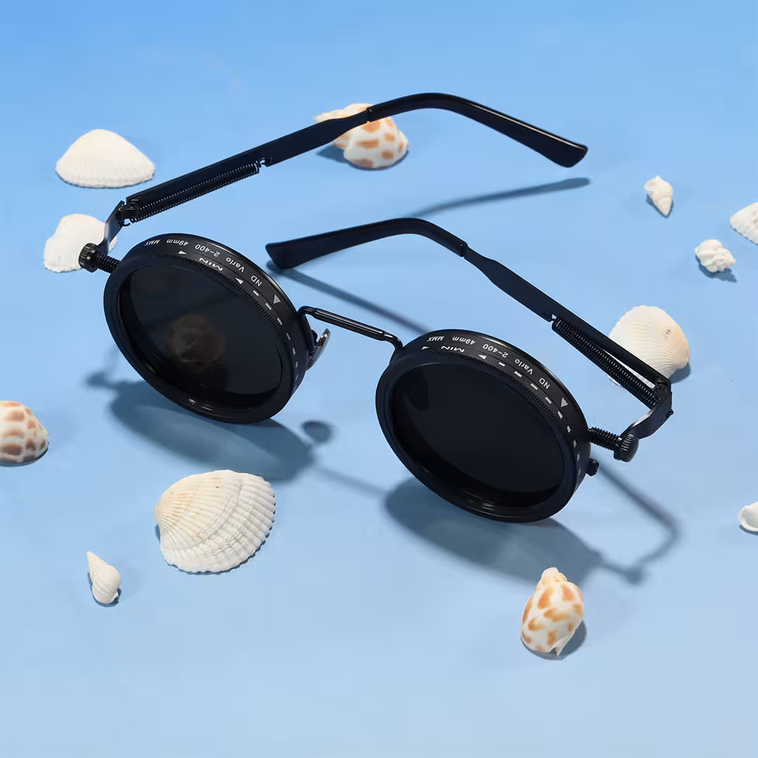 Scene view of Orinr round metal sunglasses in black. SPU: RM0312605
