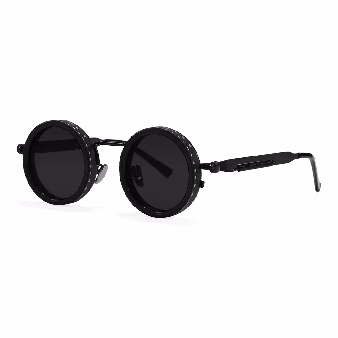 Angle view of Orinr steampunk round metal sunglasses RM0312605 in black