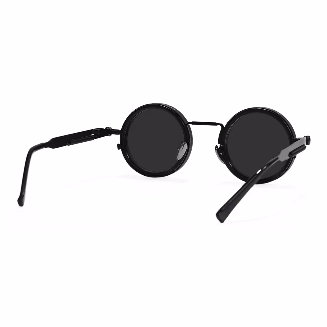 Back view of Orinr steampunk round metal sunglasses RM0312605 in black