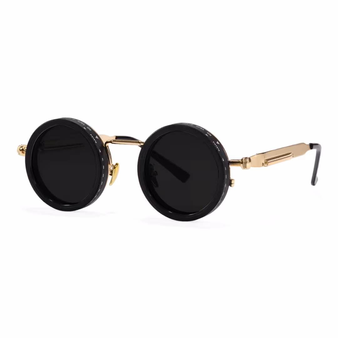 Angle view of Orinr steampunk round metal sunglasses RM0312605 in gold